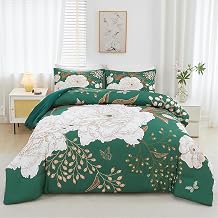 STYHO 3-Piece King Size Duvet Cover Sets Green Flower Bedding Set with Leaves Butterfly Pattern Soft Microfiber Large Floral Botanical Duvet Set for All SeasonsGreen, King