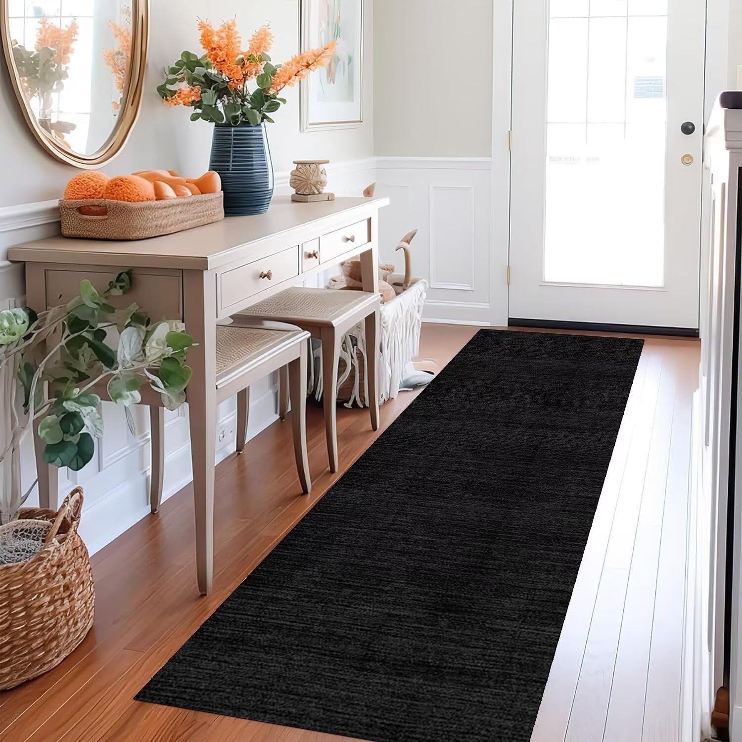 Tapis de couloir, cuisine, lavable, antidérapant, 70 x 180 cm, style vintage, noir, gris, long, tapis de cuisine, couloir, salon, chambre à coucher, vendu au mètre, personnalisable