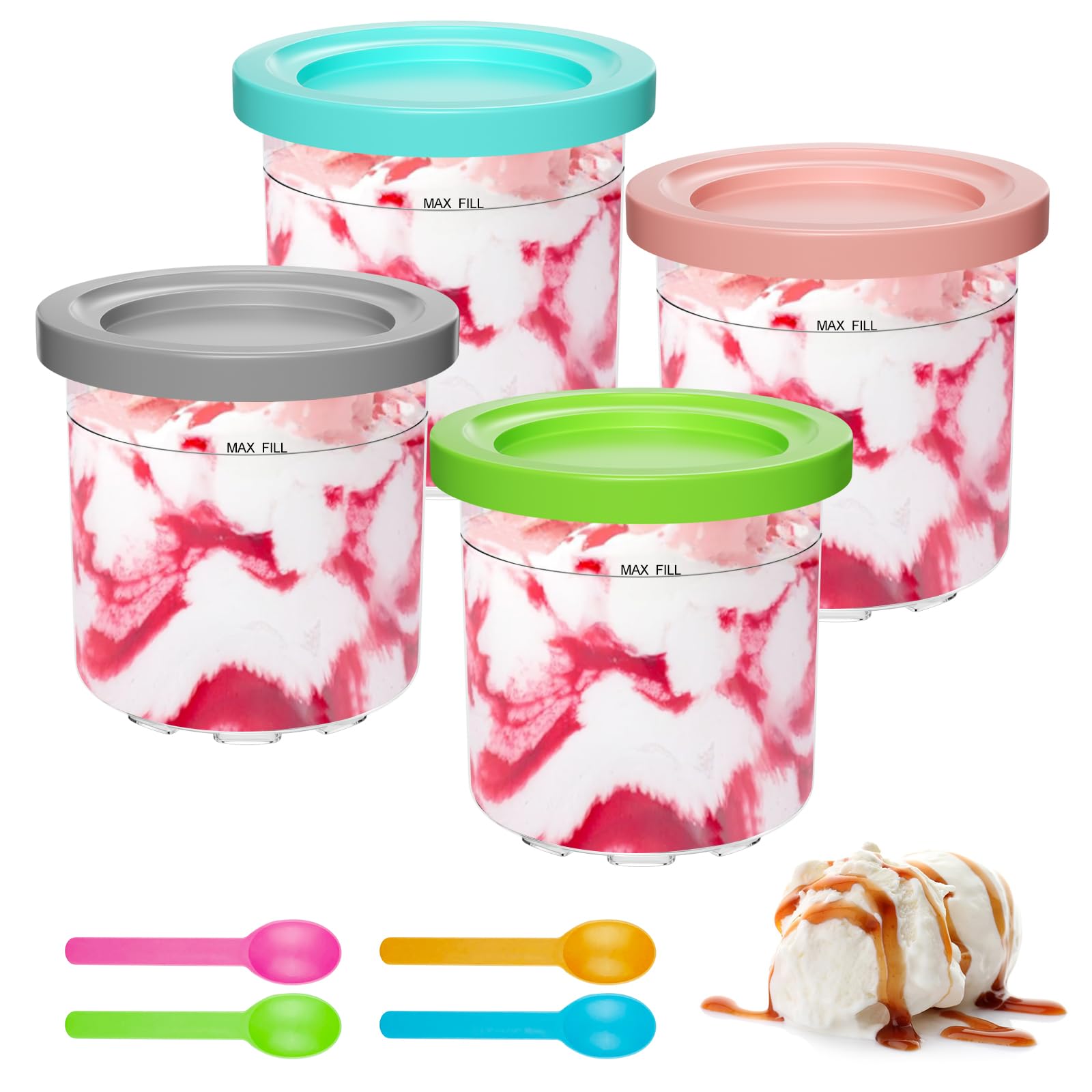 4 Pezzi Contenitori per Gelato, Contenitore Cream Compatibile con Macchine del Gelato Ninja NC301 NC300 NC299AMZ, Vaschette per Gelato Fatto in Casa, Senza BPA, Lavabile in Lavastoviglie