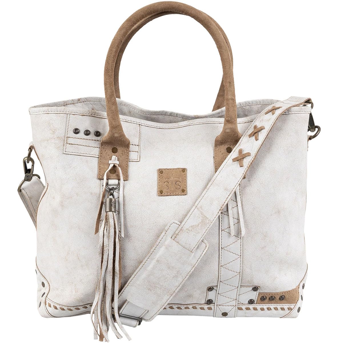 STS RanchwearWomens Cremello All-In White/Tan Leather Shoulder Tote Bag