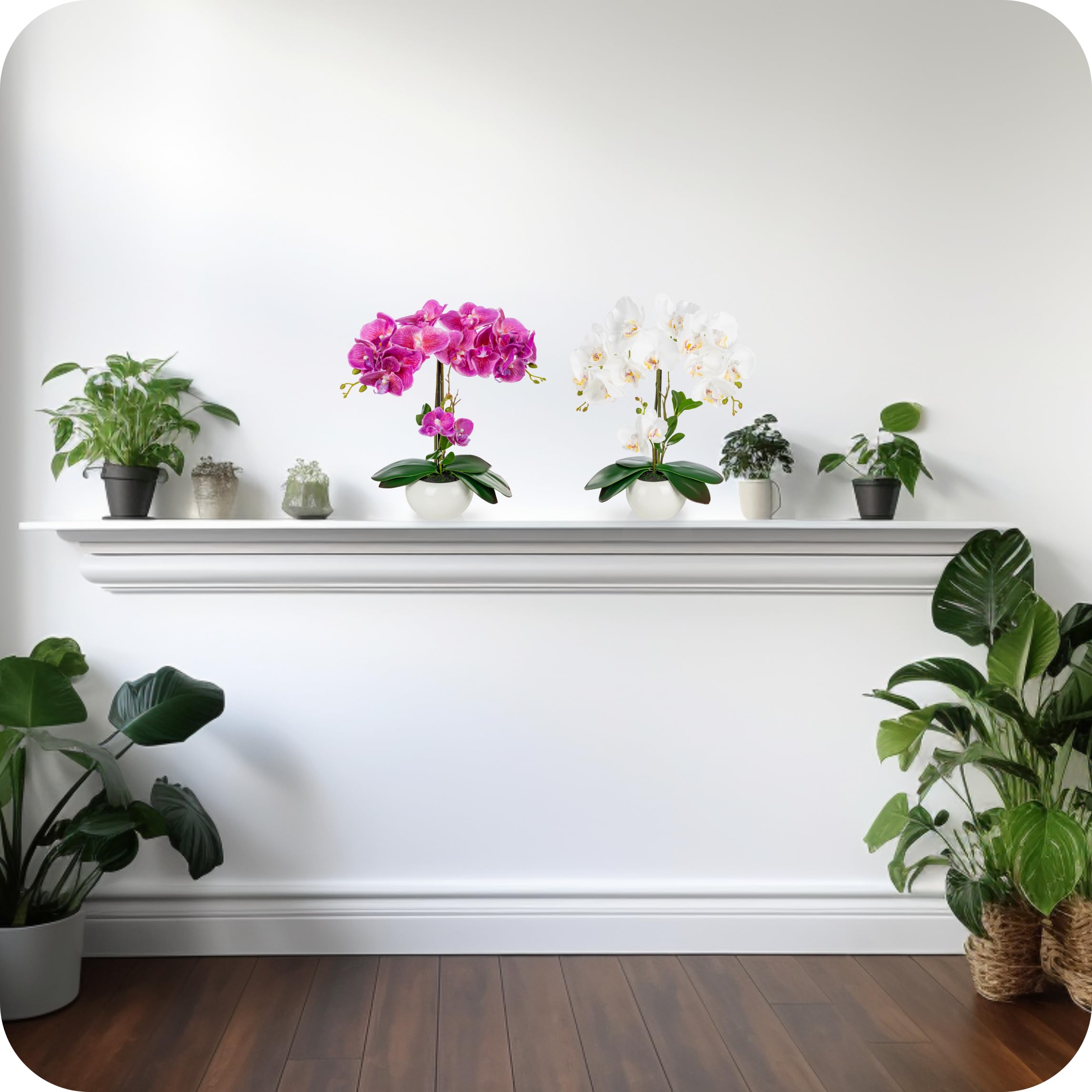 PASCH® Zestaw 2sztucznych orchidei w ceramicznych doniczkach o wysokim połysku (40 cm) | sztuczne kwiaty w doniczce