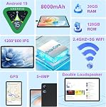 Android 15 Tablet 30GB RAM 128GB ROM 2TB Expand, 10 inch Tablets with Keyboard Mouse, Octa-Core, 8000mAh, HD IPS Display, GPS, 5G WiFi, Widevine L1, 2 in 1 Tablets - Metal Black