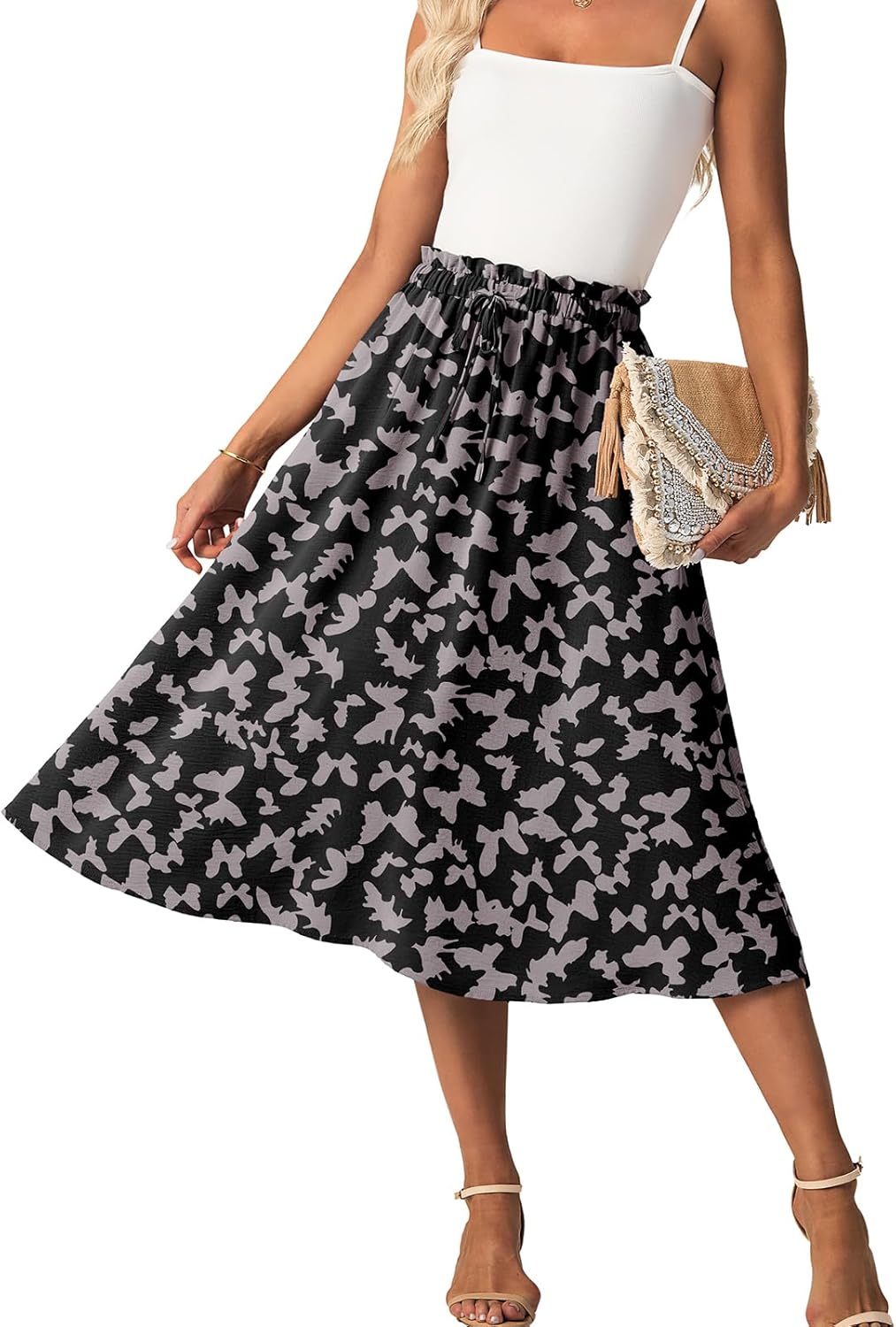 Womens Causal High Waisted Summer Midi Skirts Flowy Palazzo A-Line Long Skirt with Pockets Womens Causal High Waisted Summer Midi Skirts Flowy Palazzo A-Line Long Skirt with Pockets