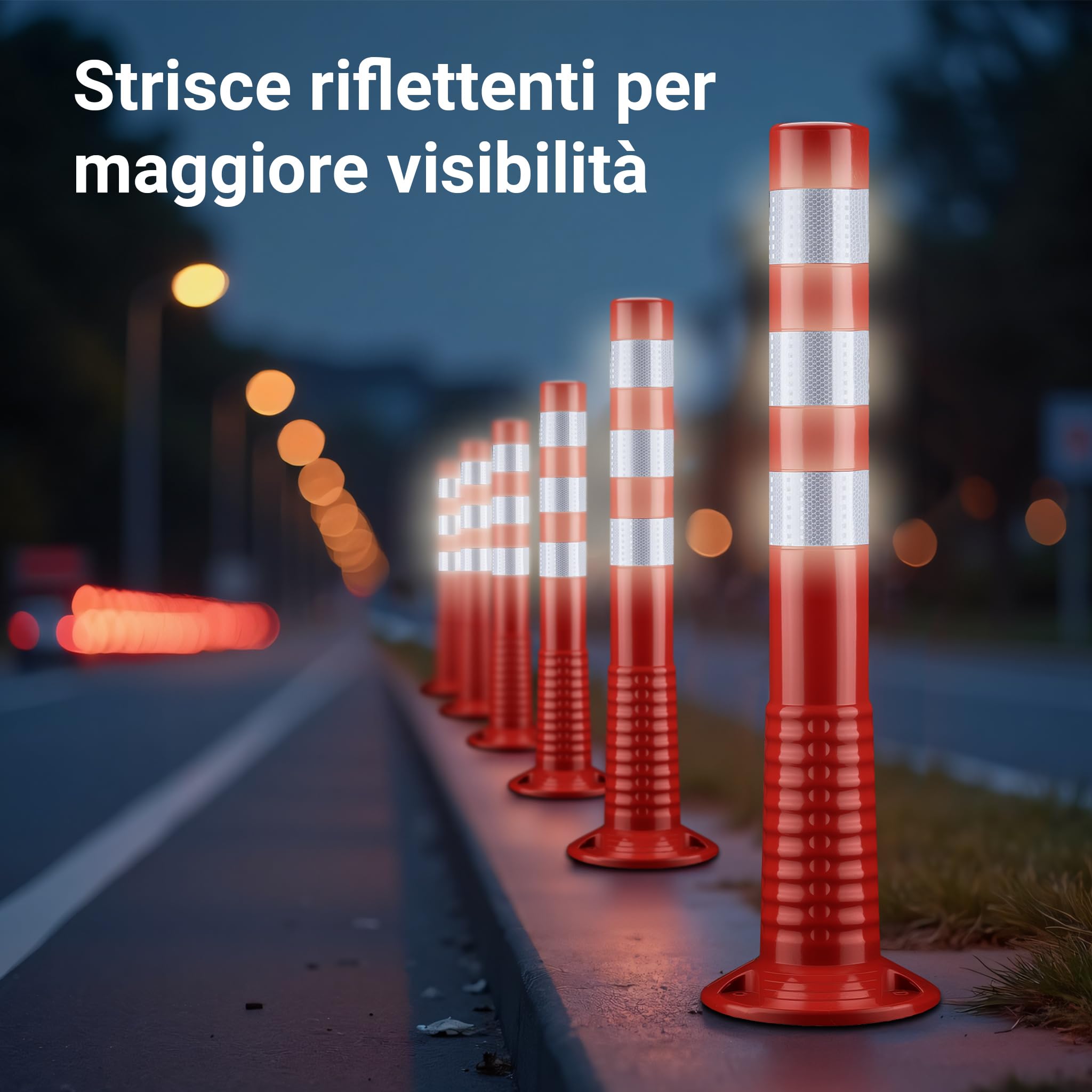 Wiltec Paletto segnaletico flessibile catarifrangente, 2 paletti delimitatori da 75 cm con viti di montaggio
