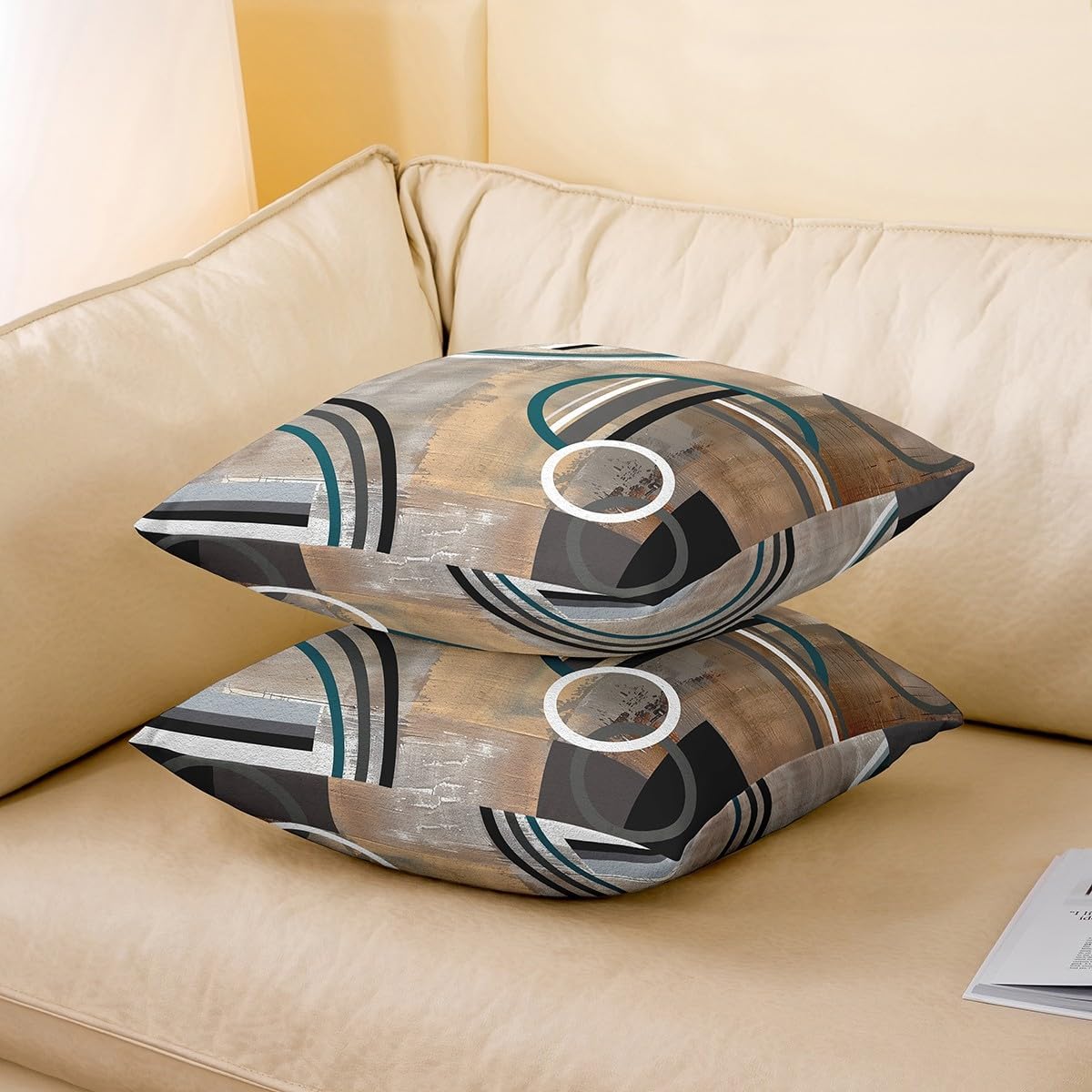 Erosebridal Oil Painting Pillow Cover for Sofa,Cream Brown Gray Throw Pillow Cover 24x24 Inch,Swirls Cushion Cover,Modern Chic Abstract Artwork Decorative Square Pillow Cases