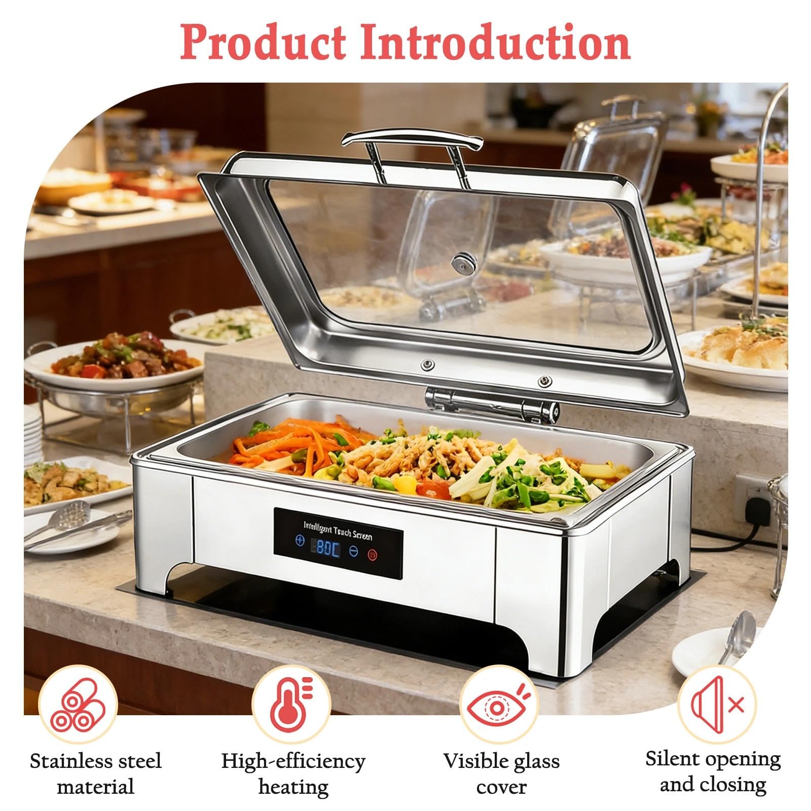 Chafing Dish Elettrico con Copertura in Vetro 9L (1/3 Pan)