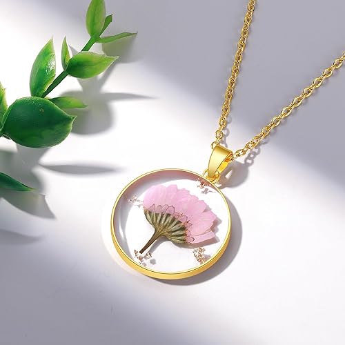 Miniatura 19 de Forget-Me-Not and Queen Anne's Lace Pressed Wildflower Necklace Birth Month Real Flower Necklace Gold/Silver Pressed Flower Jewelry