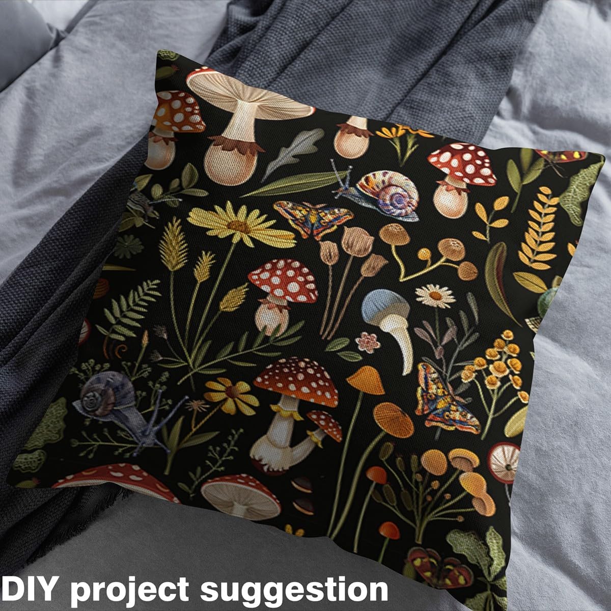 Feelyou Cute Mushroom Upholstery Fabric for Chairs 5 Yard Boho Fungus Fabric by The Yard Kids Wild Mushroom Stuff Waterproof Outdoor Fabric for Chairs Floral Reupholstery Fabric Decor