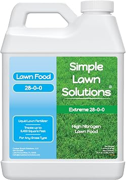Maximum Green & Growth Fertilizer High Nitrogen 28-0-0 Lawn Food Liquid Fertilizer- Spring & Summer- Any Grass Type- Simple Lawn Solutions - Concentrated Quick & Slow Release Formula 64 Ounce