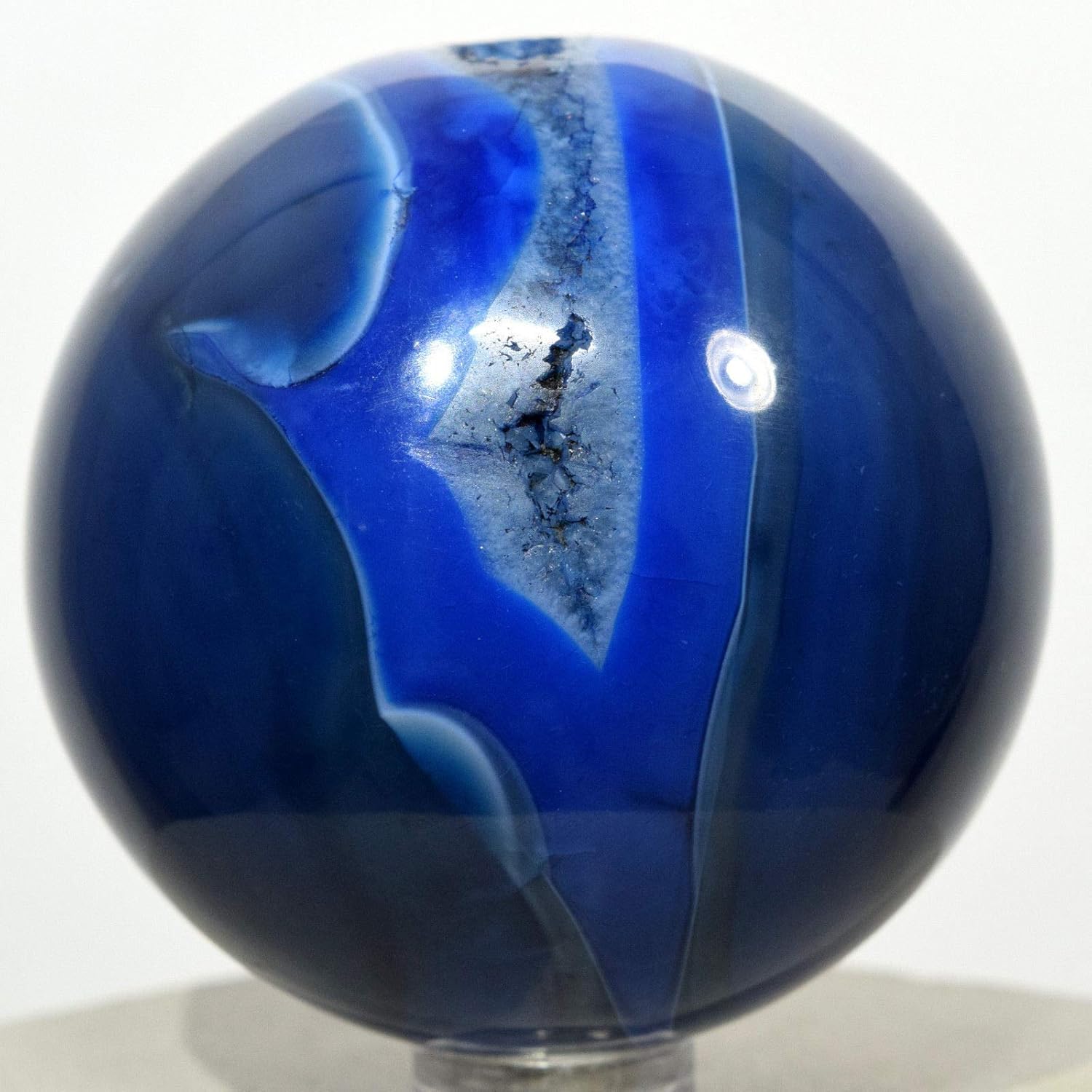 HQRP 2.25" 255g Dyed Rich Blue Agate Sphere Sparkling Gemstone Quartz Druzy Mineral Polished Chalcedony Crystal Ball - India + Stand