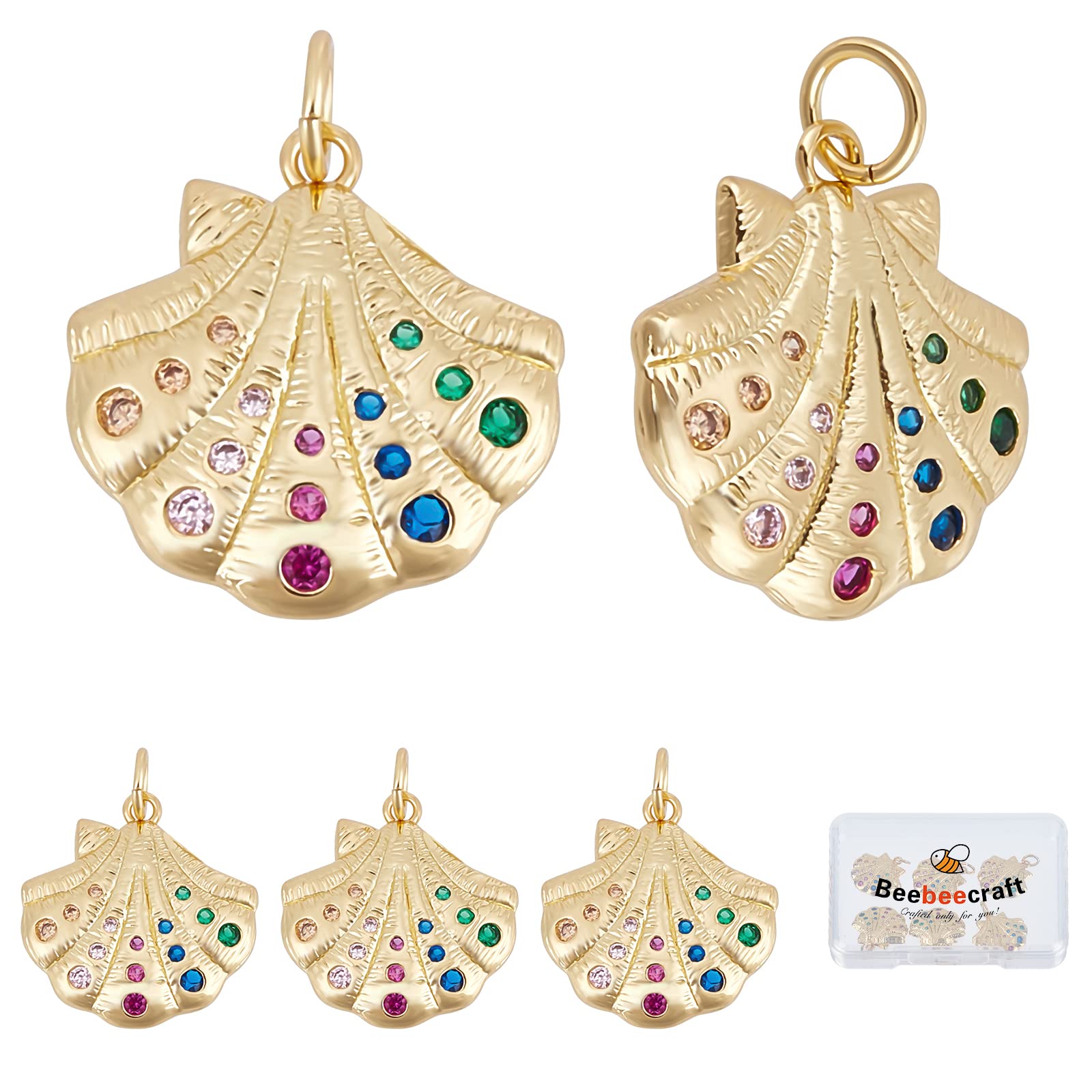 5 Ciondoli Conchiglia Oro 18k Con Zirconi, Beebeecraft. Perfetti Per Creare Gioielli Fai Da Te Unici!