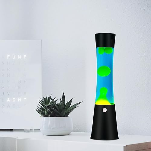 Miniatura 3 de Lámpara de movimiento líquido con base negra, lámparas de purpurina con cera amarilla en agua azul para adultos, luz nocturna para niños y niñas,