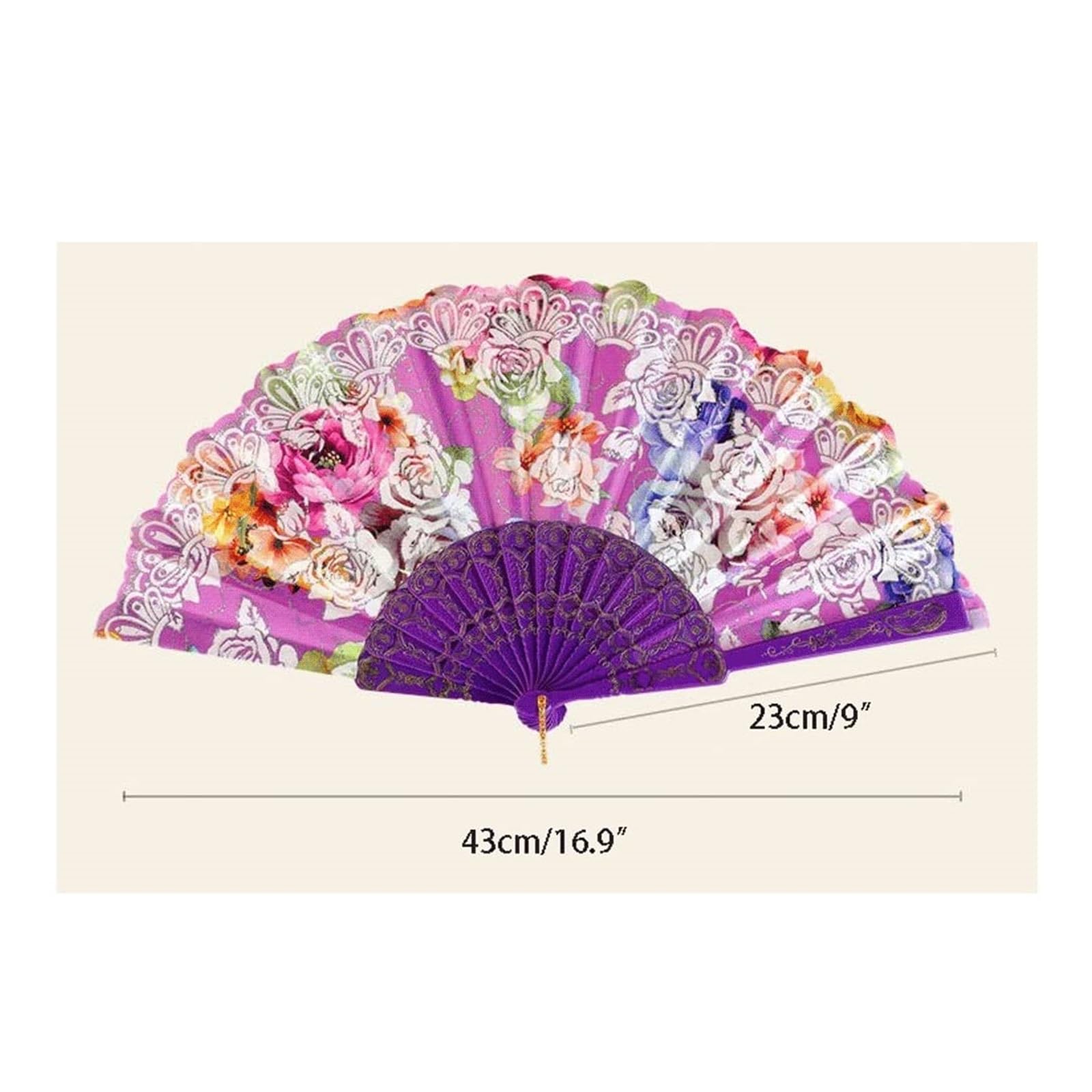 Abanico Plegable Abanicos de Mano Plegables Flor Rosa Abanico Plegable Chino/Ese Abanico Plegable Accesorios de Baile Nupcial Regalo de Boda Portátil() (Noir Talla única)