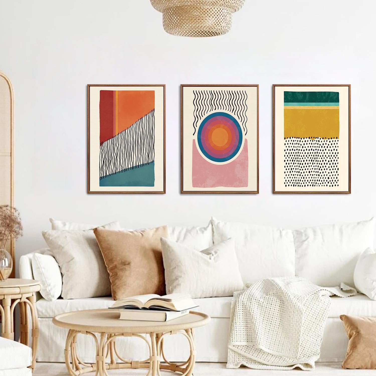 TOARTi Boho Framed Canvas Prints Wall Art Set,Mid-Century Abstract Color Block Shape Wall Decor,Geometric Illustrations Art Photos for Living Room,Bedroom,Dining Room,Office,Bathroom - Image 2