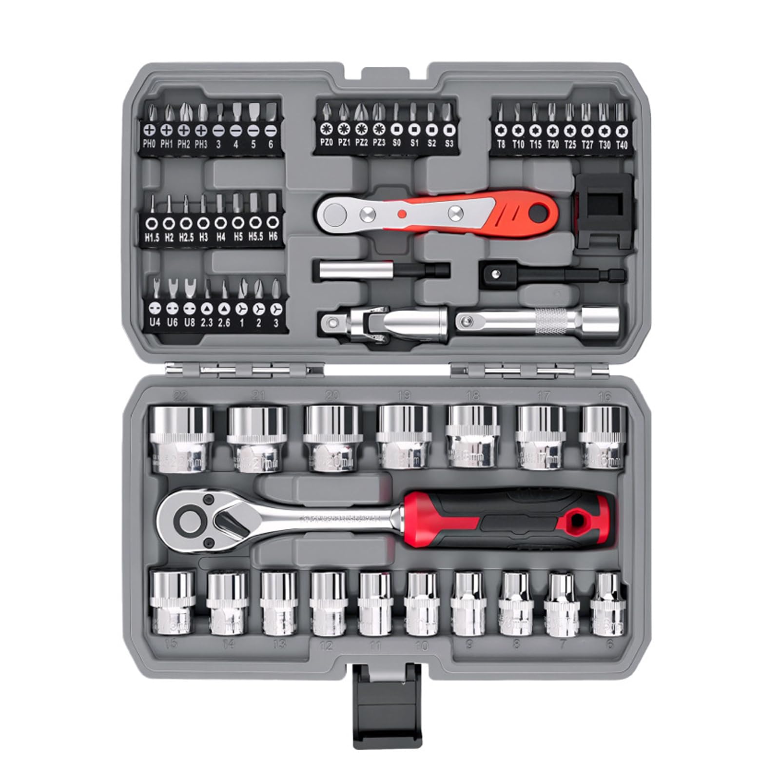 Fromceo 64Pcs Car Set Ratcheting Wrench Socket Combo Tool Box Maintenance For Automotive Mechanical Repair Complete Ratcheting & Socket Set