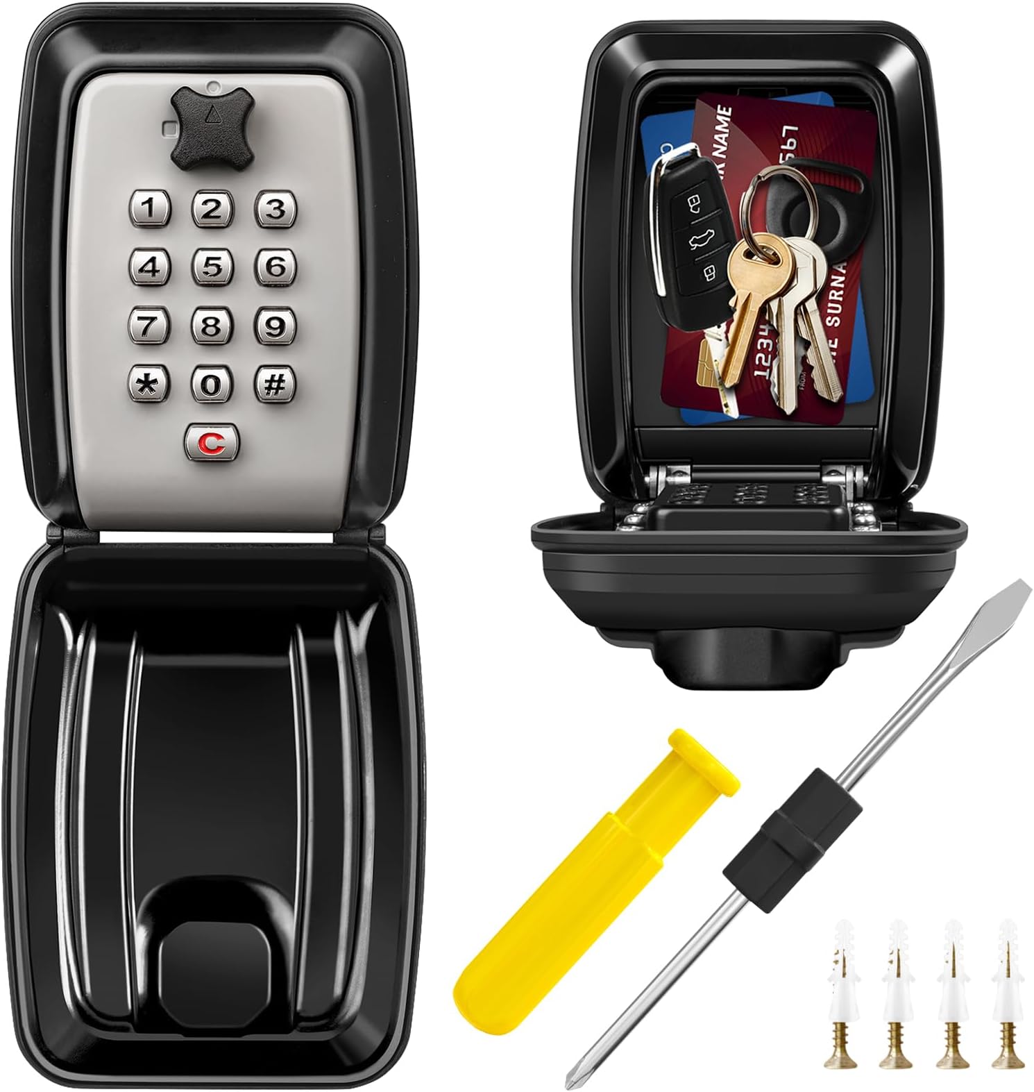 KTUEOV Key Safe Wall Mounted, Key Lock Box Large with Resettable 12-Digit Combination Top Security Key Box Outdoor Indoor with Weatherproof Cover Key Storage Box for Home Garage Office Spare Keys