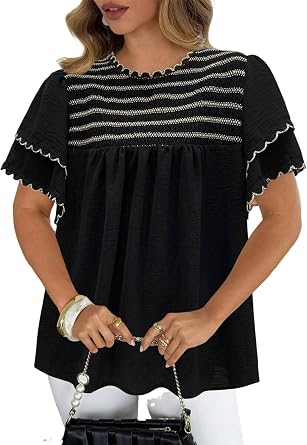 Boho Tops for Women Fashion Clothing Women Blouses Flowy Shirts Butterfly Sleeve Tunic Crew Neck T Shirts