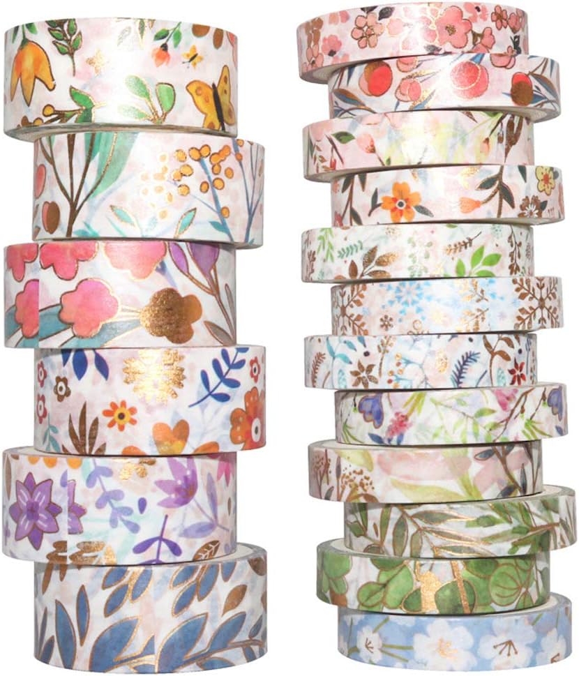 YUBBAEX Washi Tape Set Decorative Tape Craft Supplies for DIY, Bullet Journal, Craft, Gift Wrapping, Scrapbooking (Spring Floral 18 Rolls)