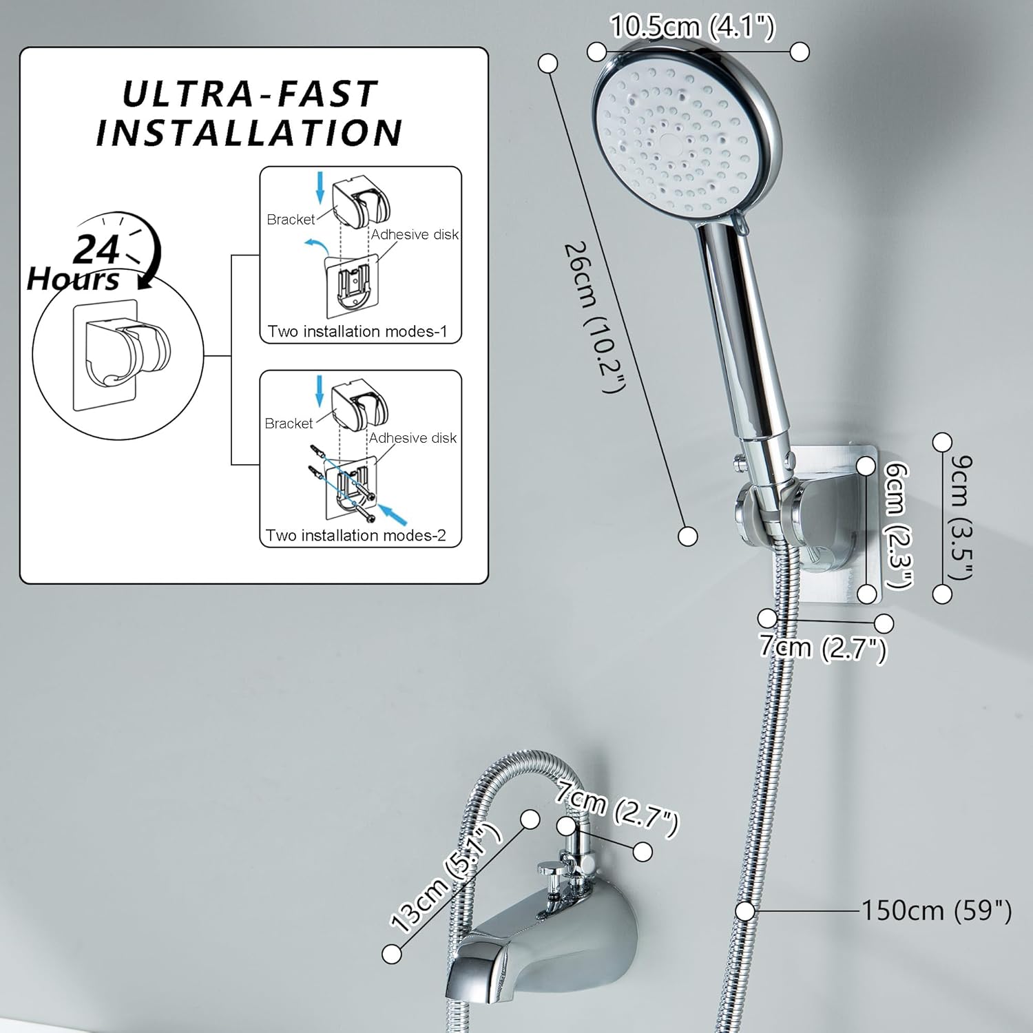 Tub Spout with Diverter, 6 Settings Handheld Shower, Bathtub Faucet with Sprayer, Chrome