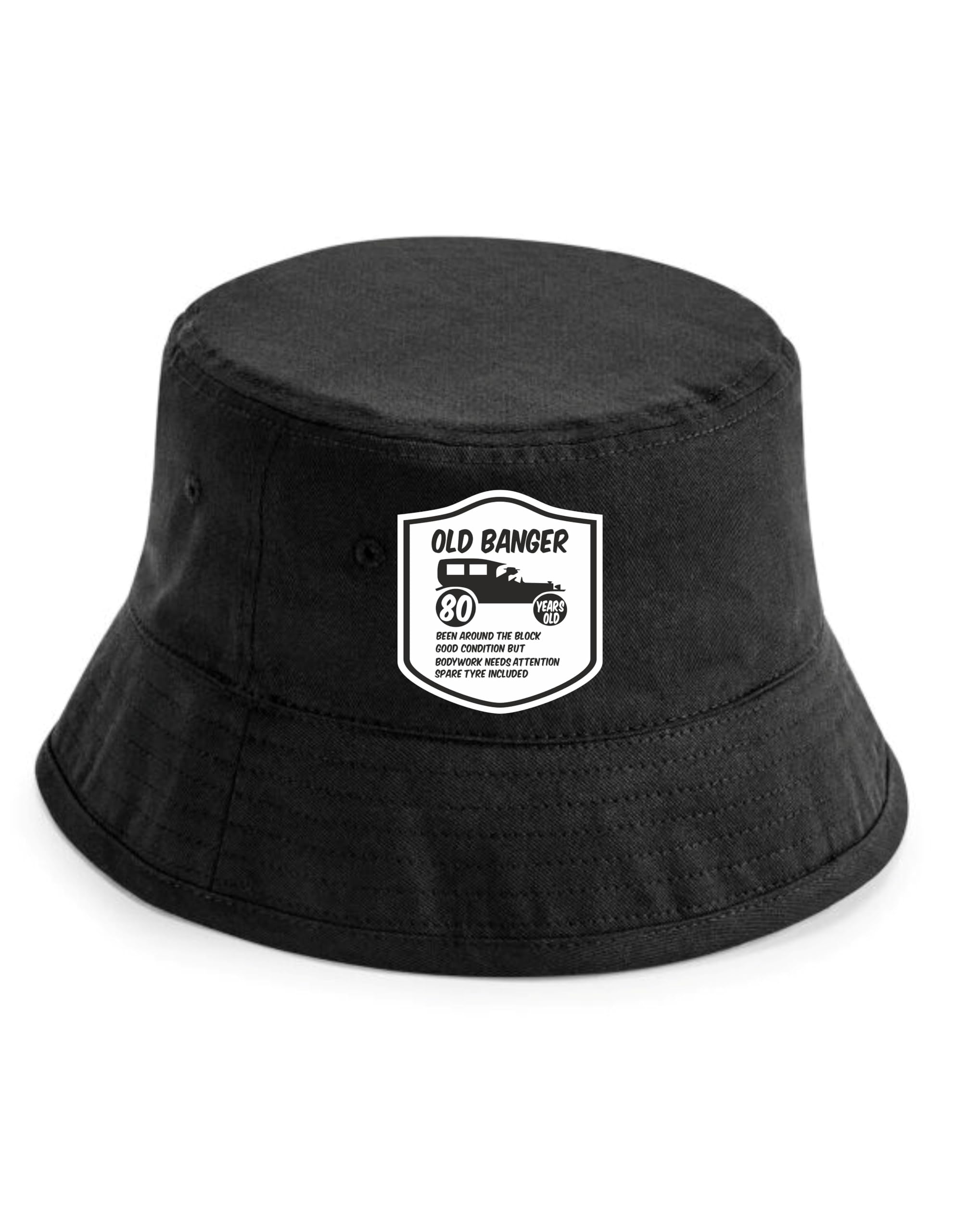 Print4u Unisex Black 80Th Birthday Bucket Hat Old Banger 80 Birthday Gift For 80 Year Old Lxl
