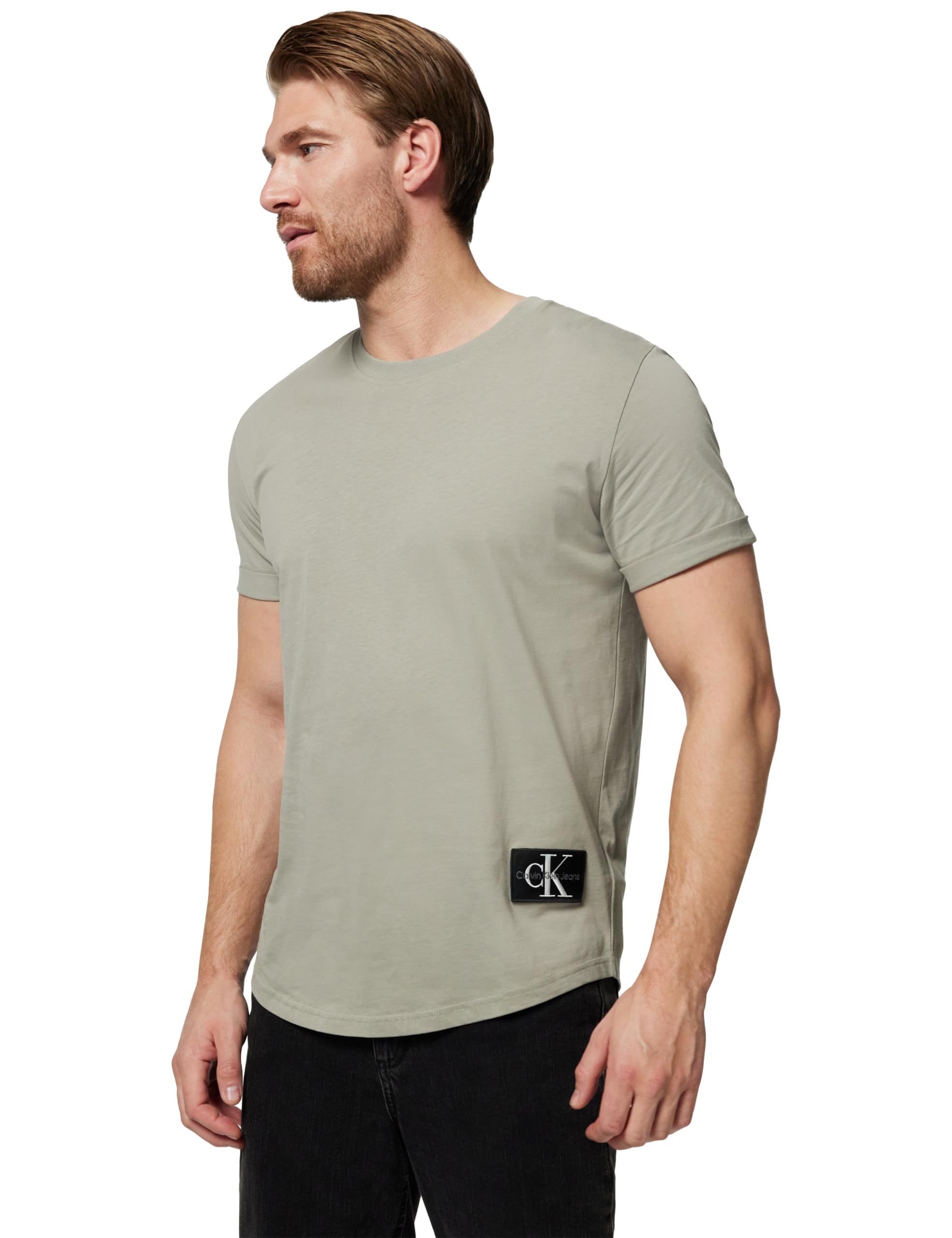Calvin Klein Herren T-Shirt Kurzarm Badge Turn Up Sleeve Rundhalsausschnitt