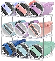 HOMECOR Stackable Water Bottle Organizer for Stanley 40 oz Tumbler - Cabinet Pantry Holder, Fits 9 Large Tumblers with Handle