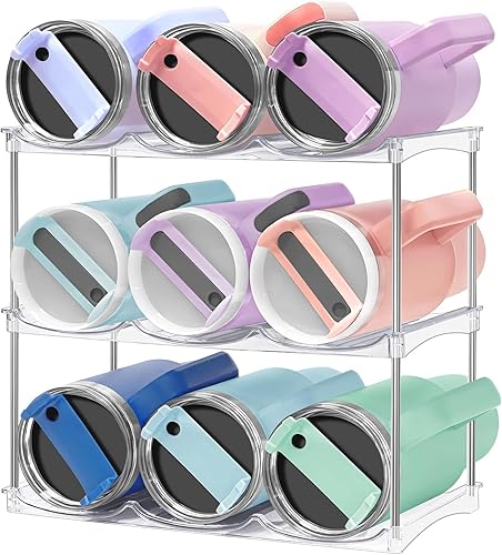 Miniatura 10 de HOMECOR Organizador de botellas de agua para vaso Stanley de 40 onzas, soporte apilable grande para botella de agua para gabinete, organizadores