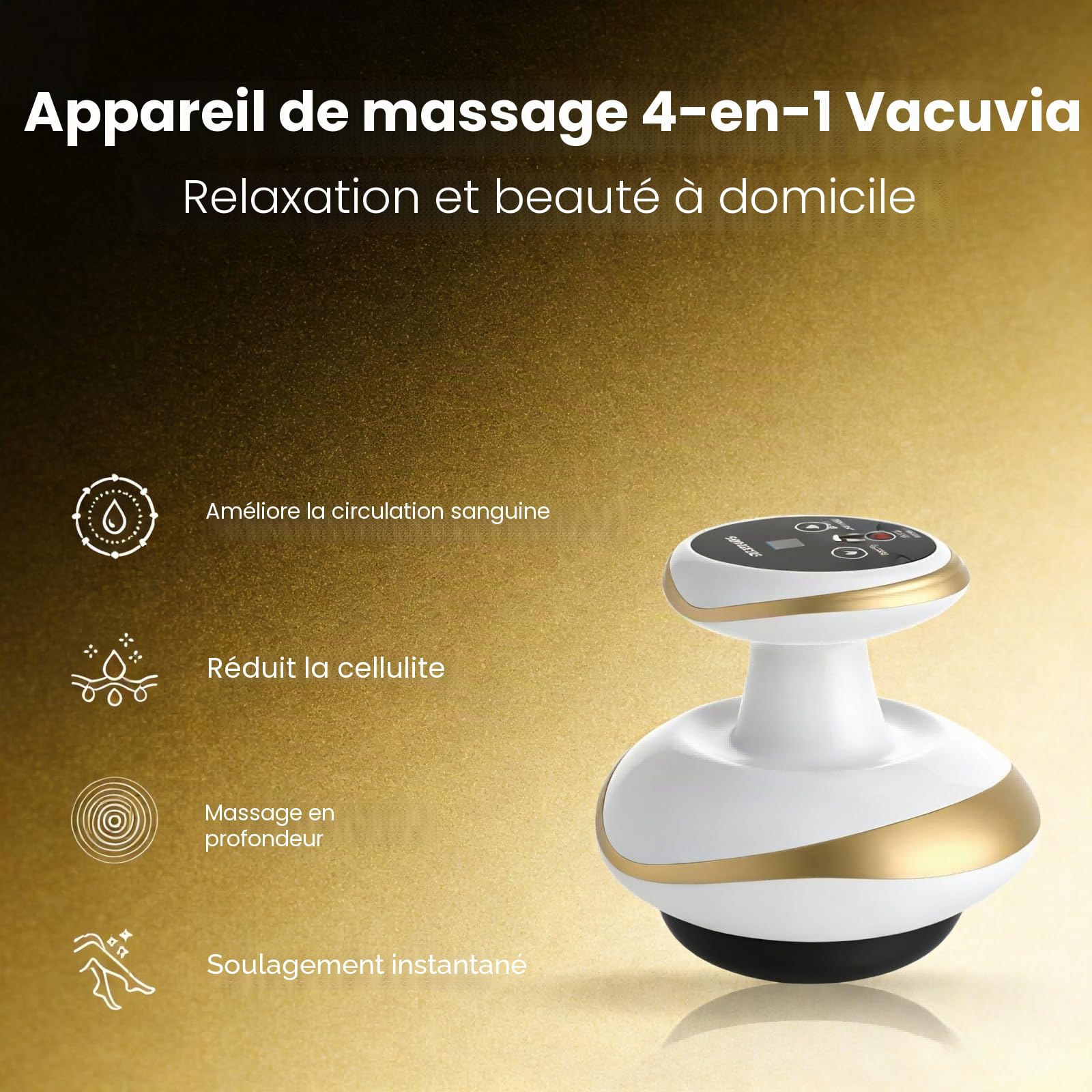 Vacuvia Appareil de massage 4 en 1 contre la cellulite – Vide & Gua Sha électrique, peau plus ferme et meilleure circulation sanguine, massage en profondeur avec chaleur, pour tout le corps