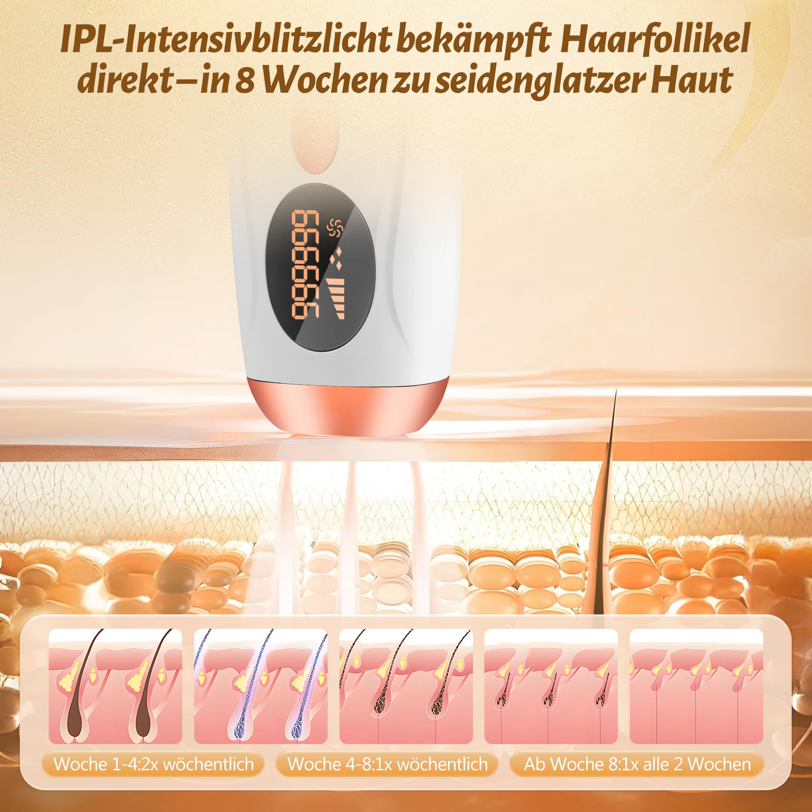 IPL Depilazione - Depilazione indolore e permanente con luce pulsata intensa (IPL) per viso e corpo, ideale per uso domestico, bianco