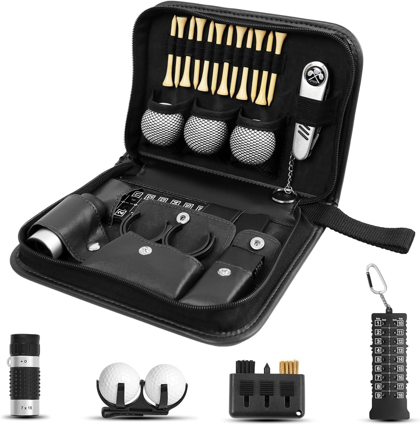 Golf Accessories Set Gifts, Golf Balls,Golf Tees, Golf Multifunctional Divot Tool, Rangefinder, Golf Brush, Golf Scorer, Golf Ball Clamp for Men and Women