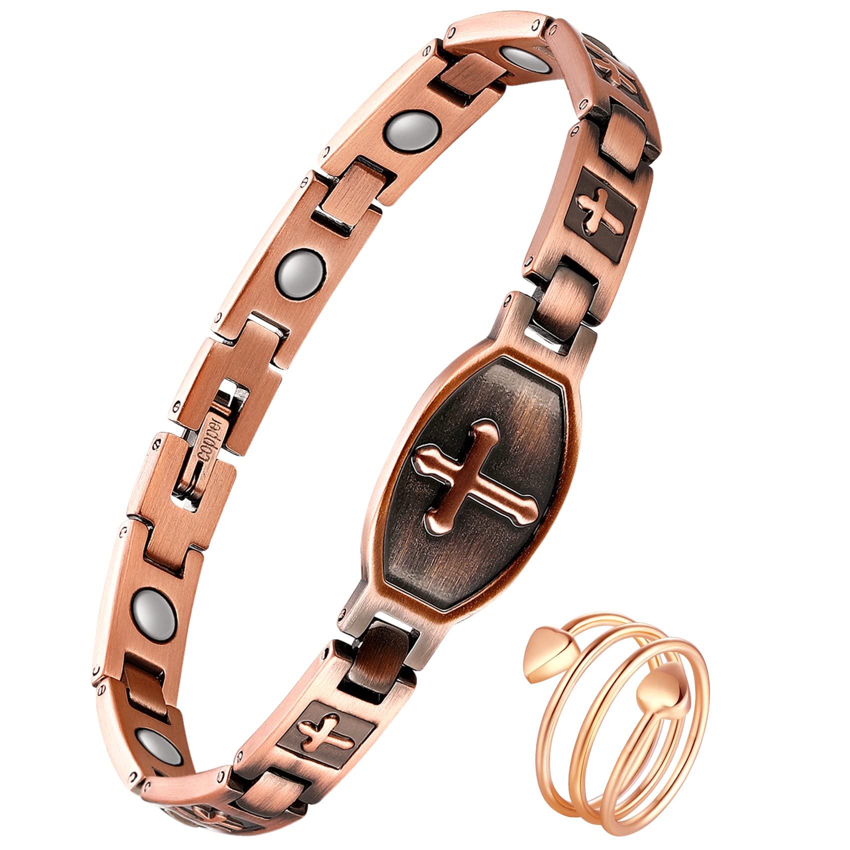 Feraco Copper Bracelets for Women, 99.99% Pure Copper Magnetic Bracelets with Effective Neodymium Magnets, Adjustable Jewelry Gift with Sizing Tool