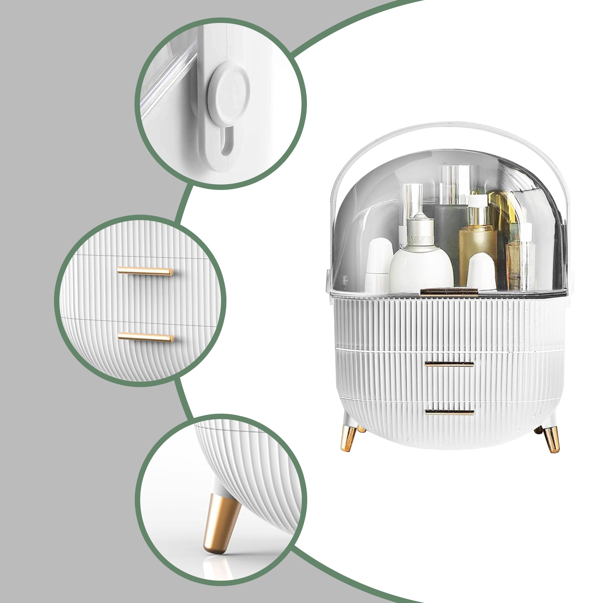 Stockage Cosmétique avec Poignées et Couvercle Maquillage Organisateur Boite de Rangement Skincare et Bijoux Makeup Organiser pour Salle de Bain Etanche Présentoir Cosmétique