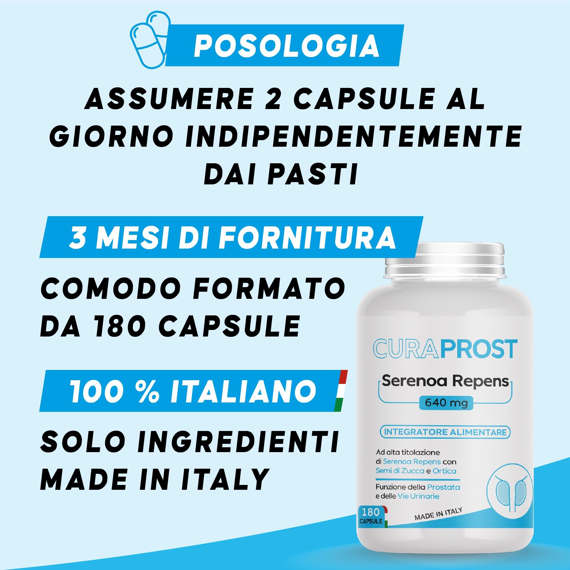 Serenoa repens prostata Integratore Prostata 640 mg - 180 Capsule - Saw palmetto -Formula Complex - integratore Uomo benessere delle vie Urinarie