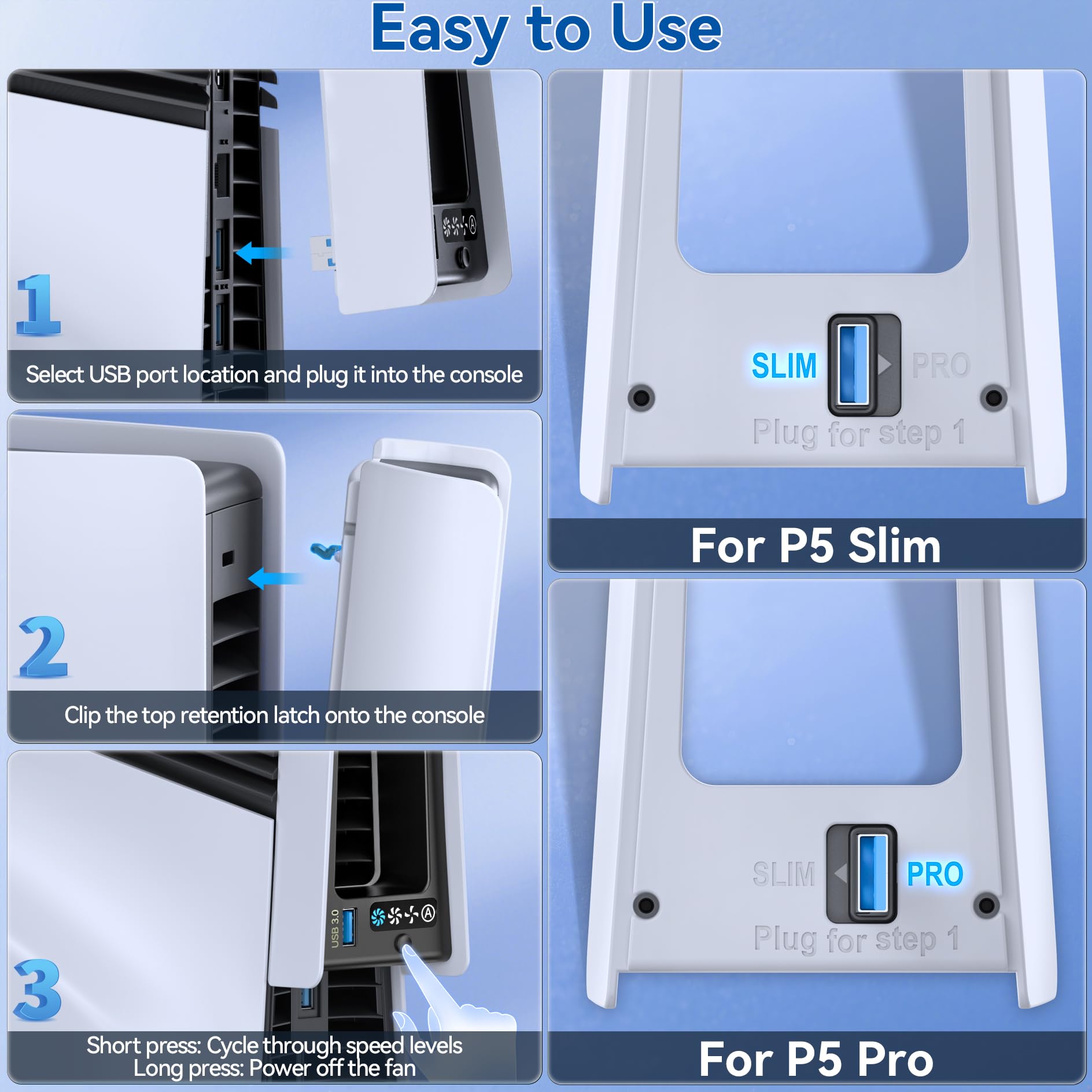 Ventilador de Refrigeracion para PS5 Slim/Pro, Ventilador para PS5 Pro 3 Velocidades, Refrigerador PS5 Ventilación Grande y Silencioso, Refrigeración para Playstation 5 Slim/Pro Disc & Digital, Blanco