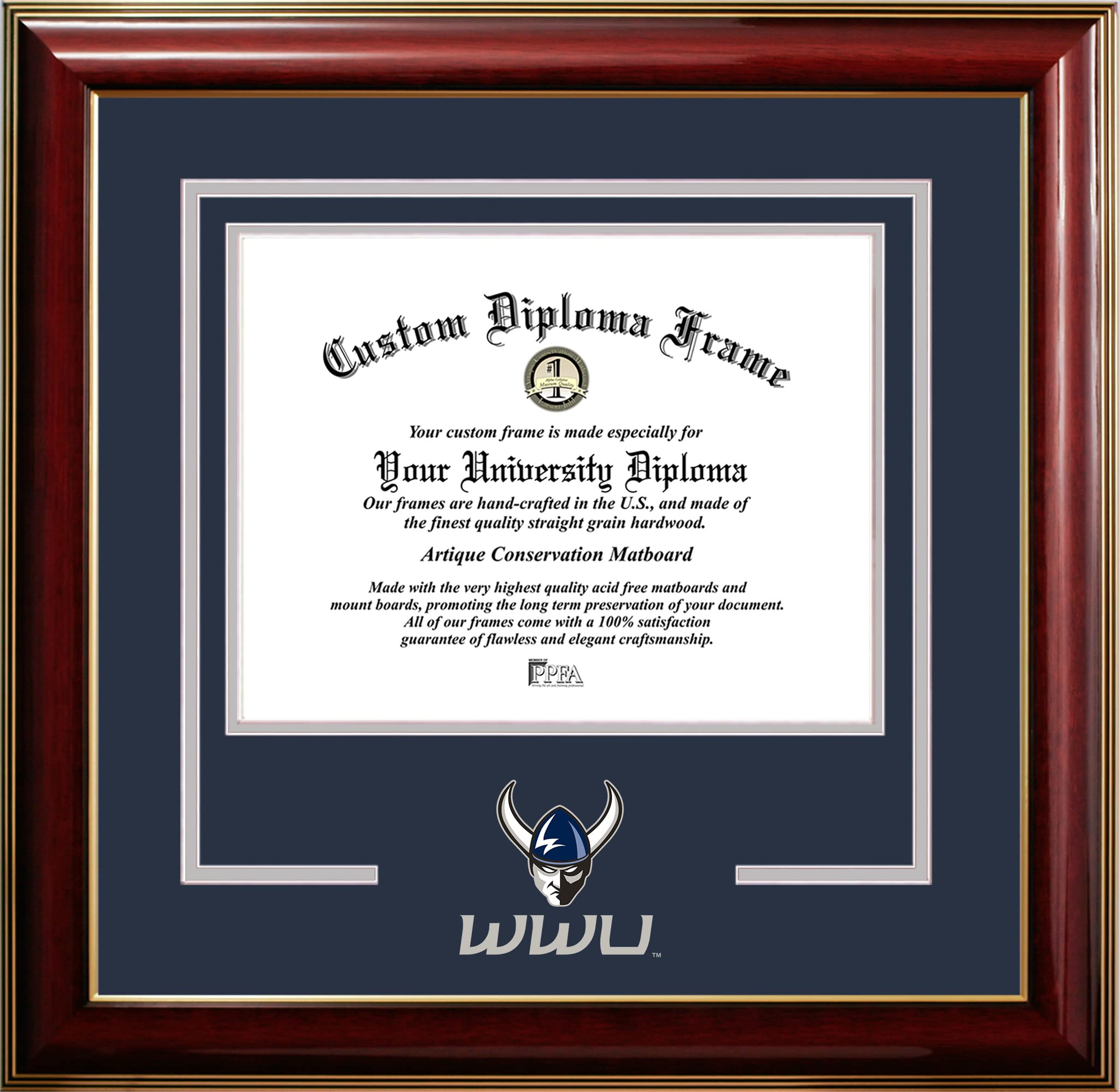Campus Images Western Washington University Legacy Diploma Frame 8.5x11 – Black Cherry Finish with Printed WWU Logo