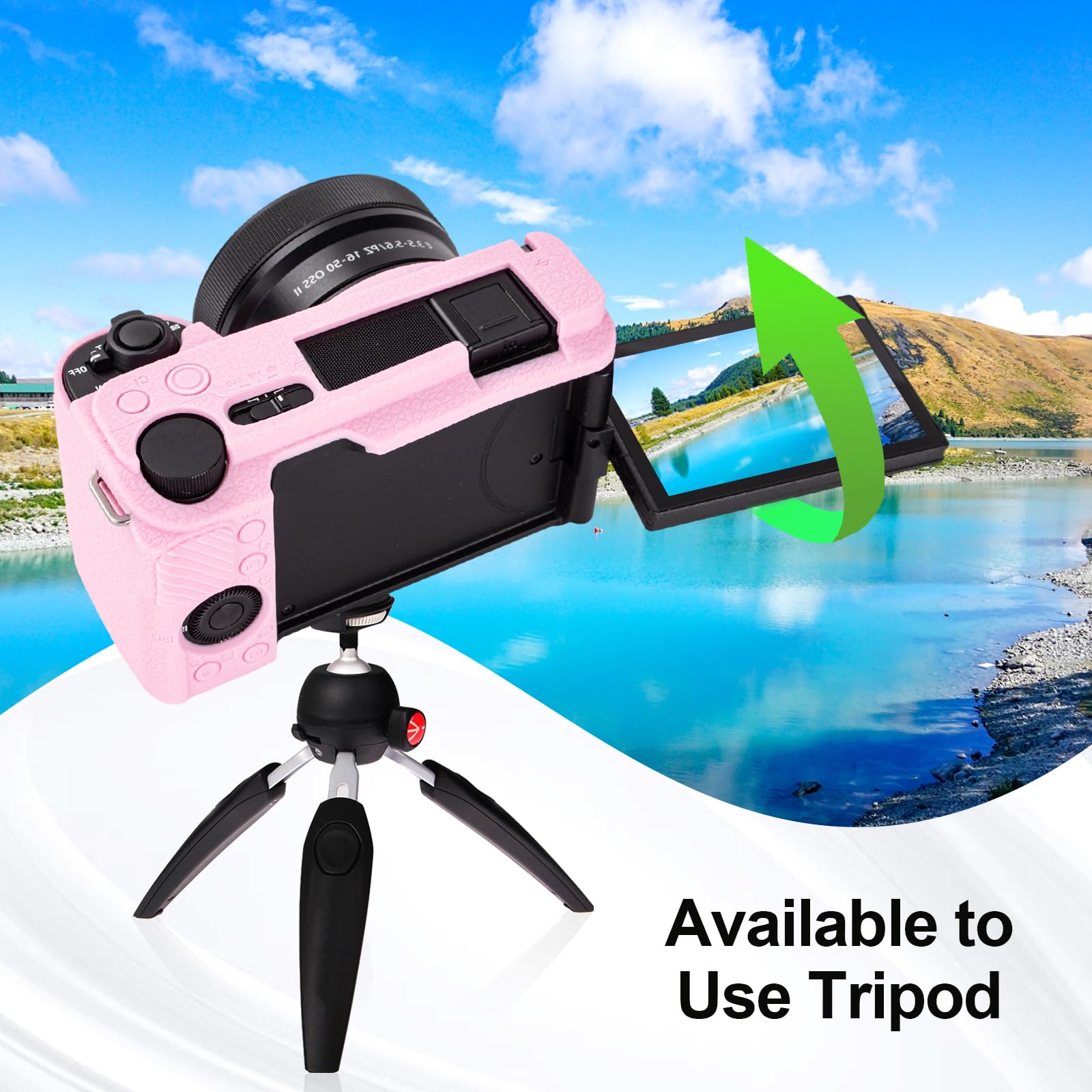 Rieibi - Custodia protettiva in silicone per Sony Alpha ZV-E10 II con 2 pellicole protettive, custodia leggera ZV-E10II con sensazione di presa migliorata per Sony ZV-E10 II, Rosa, Custodia per