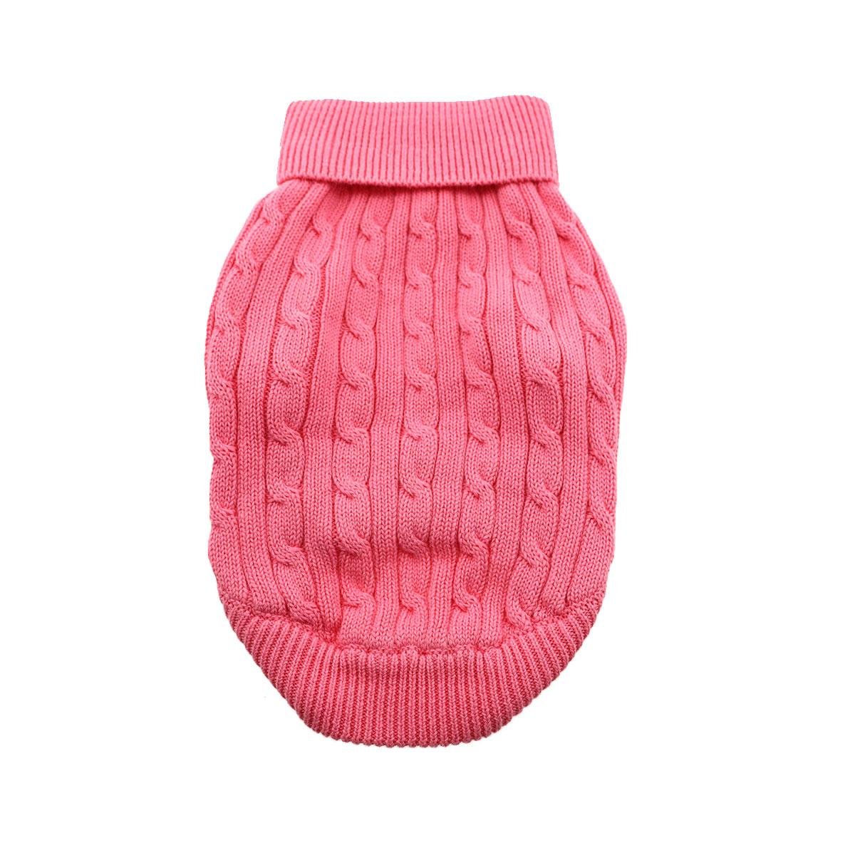 DOGGIE DESIGN Combed Cotton Cable Knit Dog Sweater - Candy Pink Large