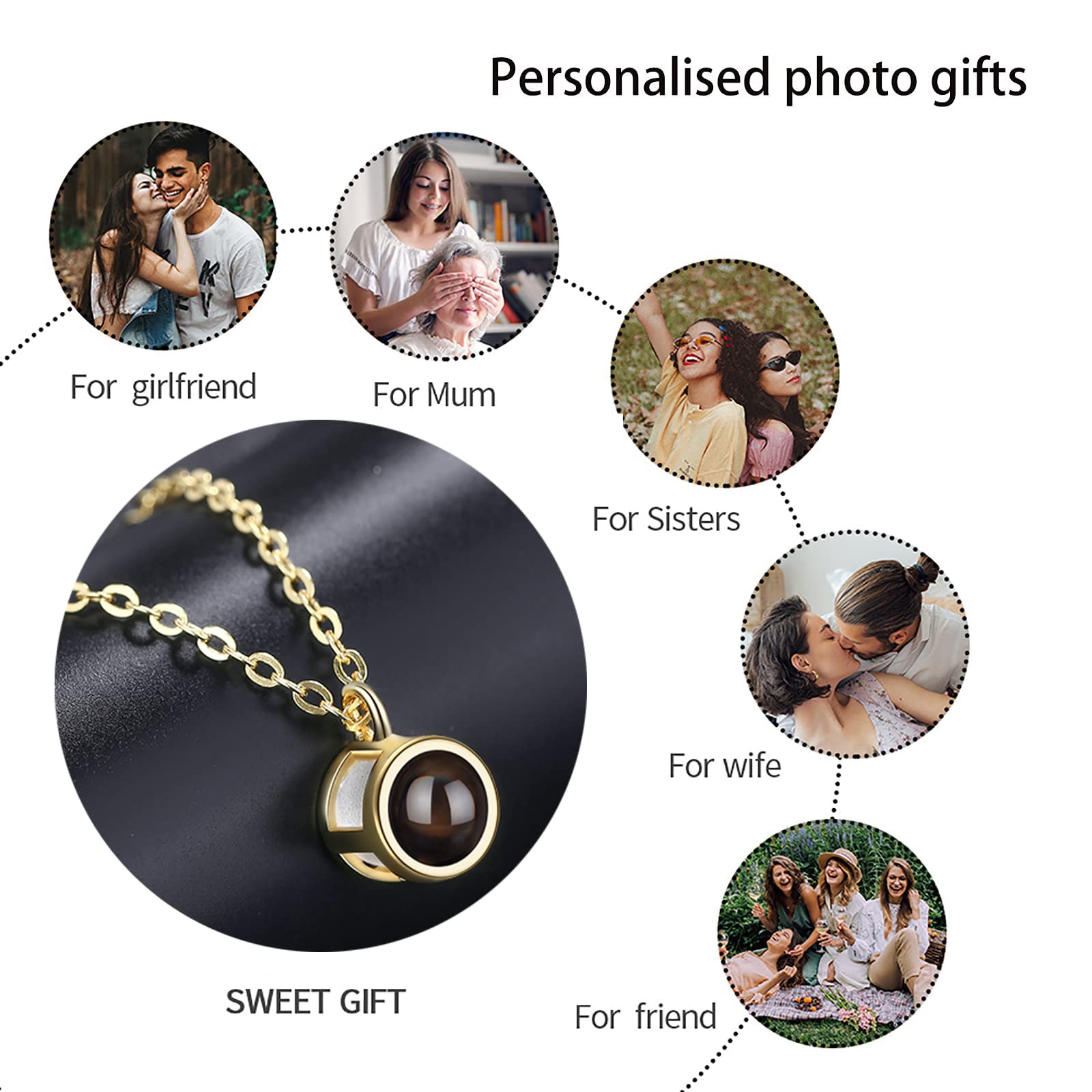 Collana Personalizzata Con Proiezione Di Foto E Messaggio 'Ti Amo' In 100 Lingue, Argento 925, Regalo Per Coppie