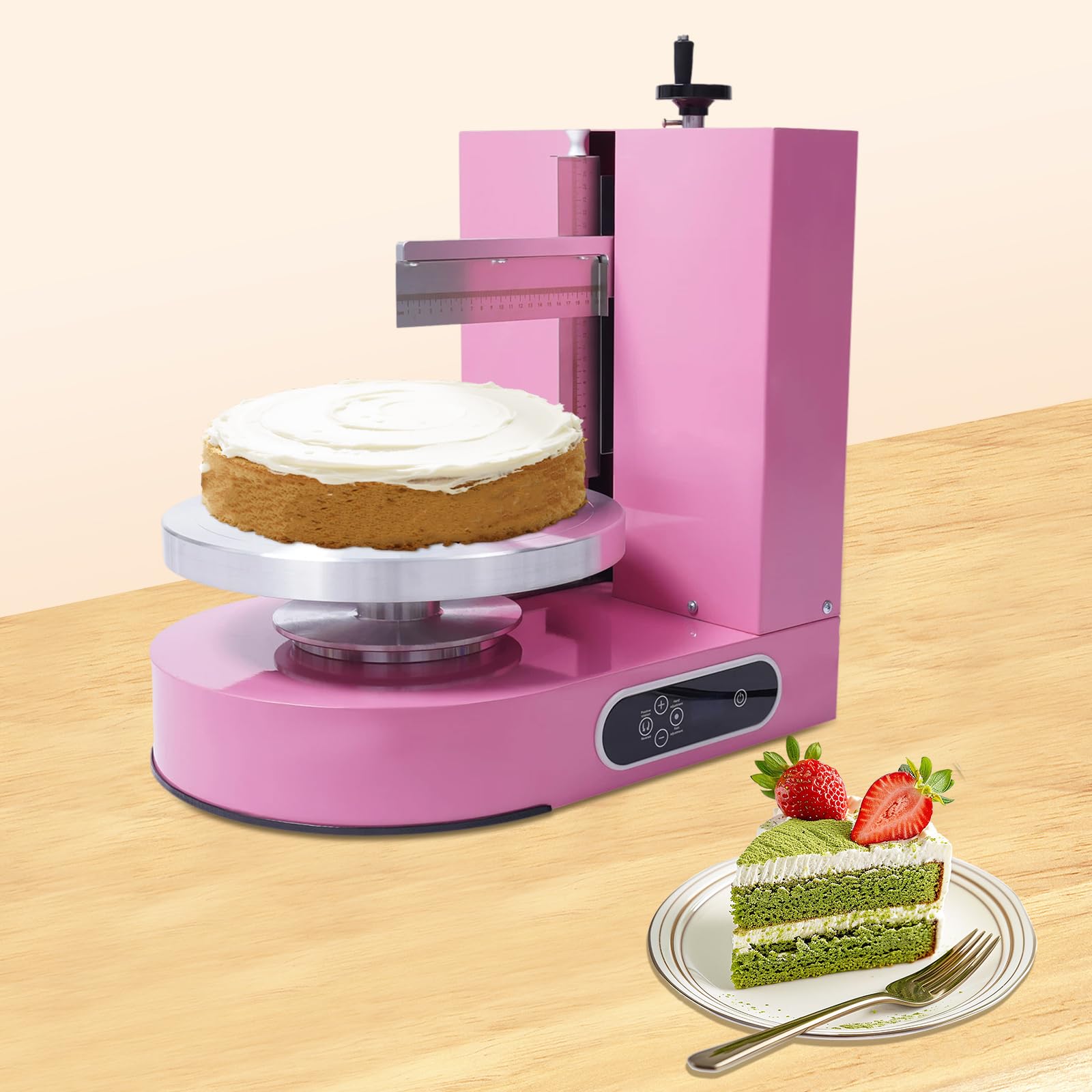 Cake Decorating Machine, Automatic Cake Cream Frosting Machine,Cake Icing Machine with Adjustable Scraper, for 4" to 12" Cake, 60-320rpm for Cake Dessert Shops, Home (Pink)