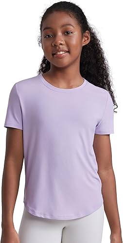 CRZ YOGA Cloudweight - Camisetas atléticas de manga corta para niñas, camisetas deportivas activas, informales, cuello redondo, abertura lateral,