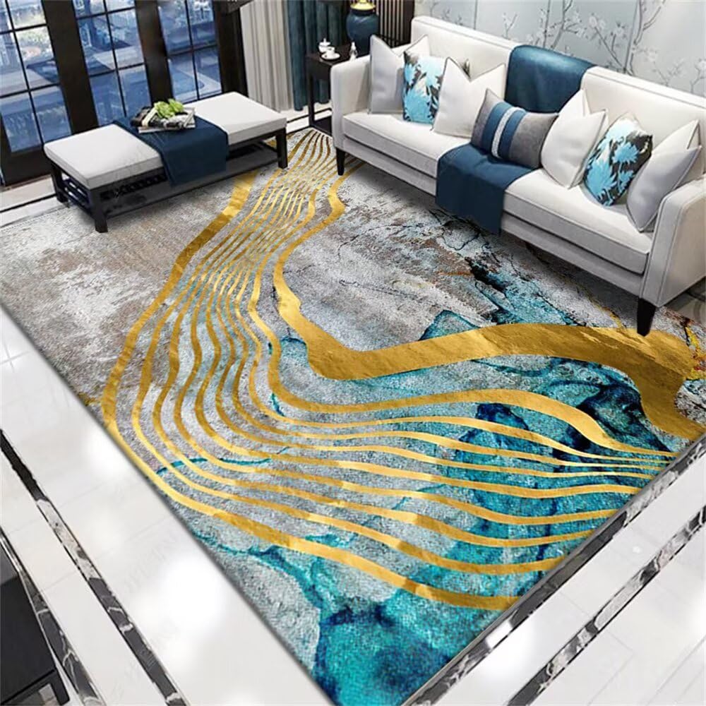 Tapis de chambre design peint en bleu 200X300CM aux finitions modernes