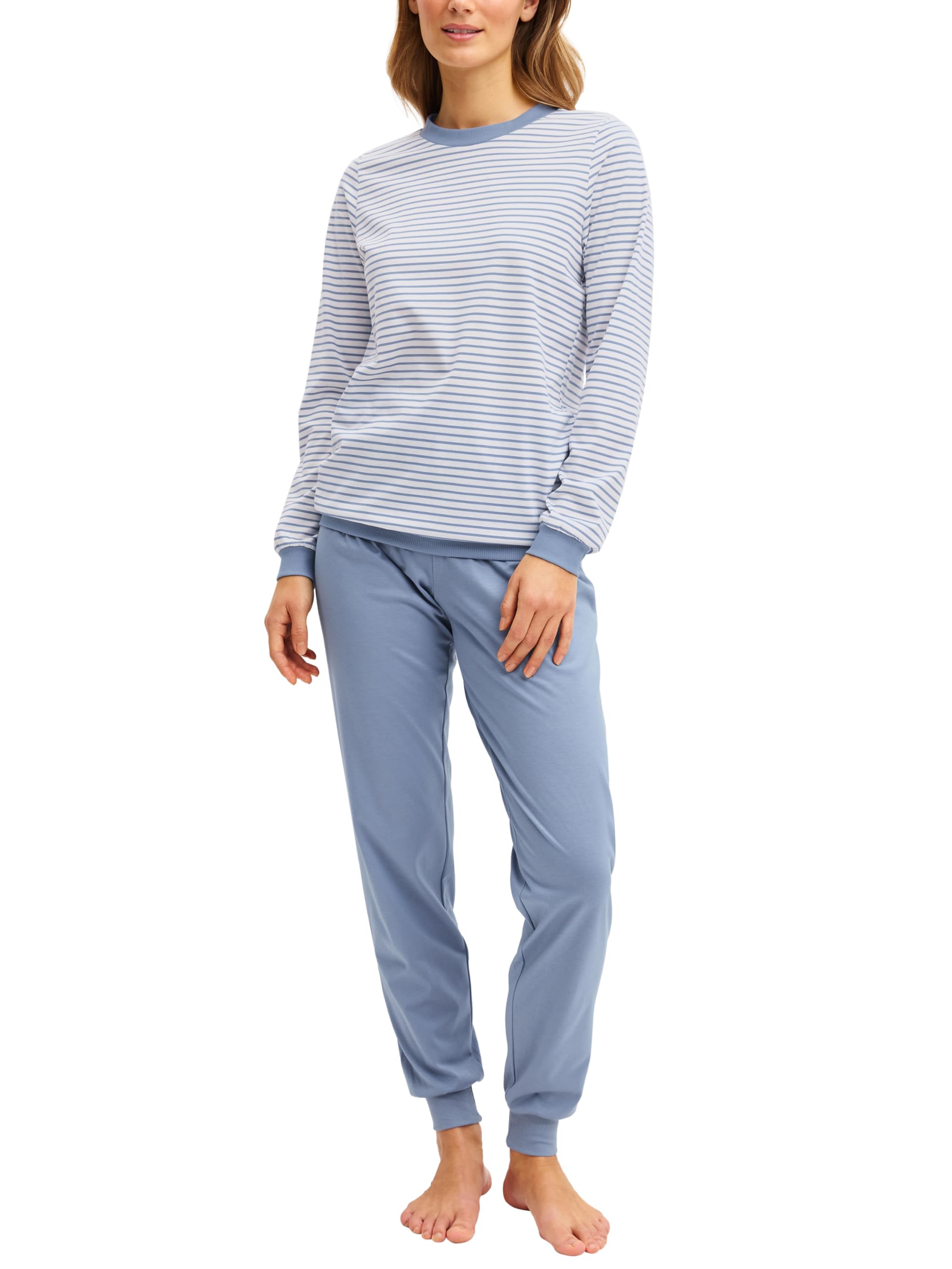 CALIDA Graphic Nights Bündchen-Pyjama Damen, weich, pflegeleicht, elastischer Hosenbund, softe Bündchen an den Abschlüssen