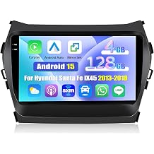 [4G+128G] Android 15 Car Radio Compatible with, Hyundai Santa Fe IX45 2013-2018 Wireless CarPlay & Android Auto, 9 Inch in-Cell Touchscreen, SWC, Bluetooth, Navigation/WiFi, FM/RDS, Backup Cam