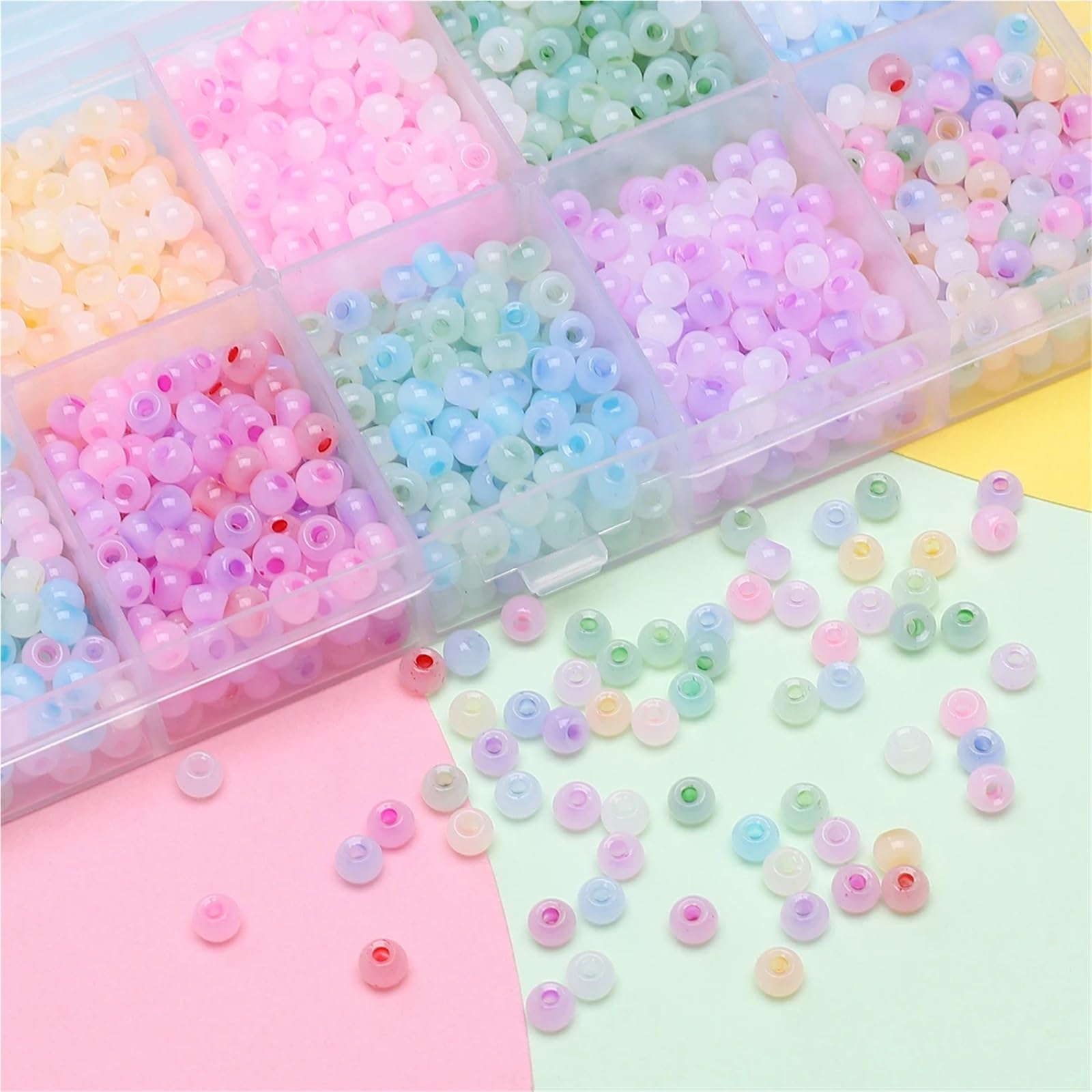 Cuentas de cristal esmerilado, 4 cajas de 4 mm, cuentas espaciadoras de vidrio para hacer joyas, regalo de cumpleaños, manualidades para juego (estilo 1)