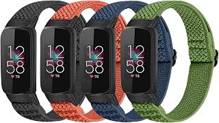 4 Pack Elastic Bands Compatible with Fitbit Luxe Bands, Soft Adjustable Nylon Sport Loop Stretchy Straps Replacement Wristband Women Men for Fitbit Luxe