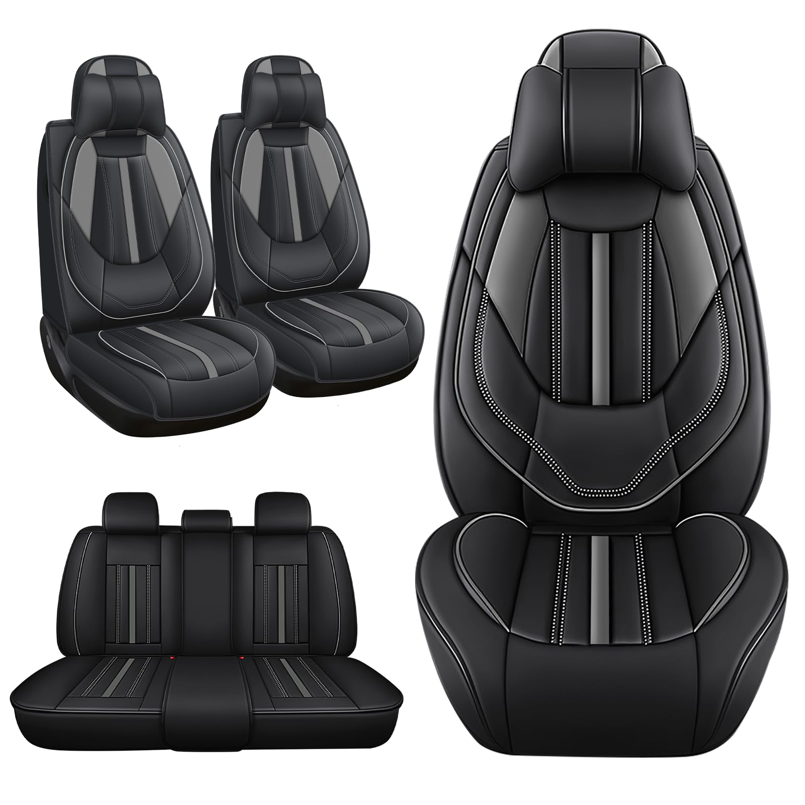 INSORIC Full Set for Ford Mustang Car Seat Covers 2000-2025, Waterproof Nappa Leather Car Seat Protector with Headrests, Anti-Slip and Comfortable Car