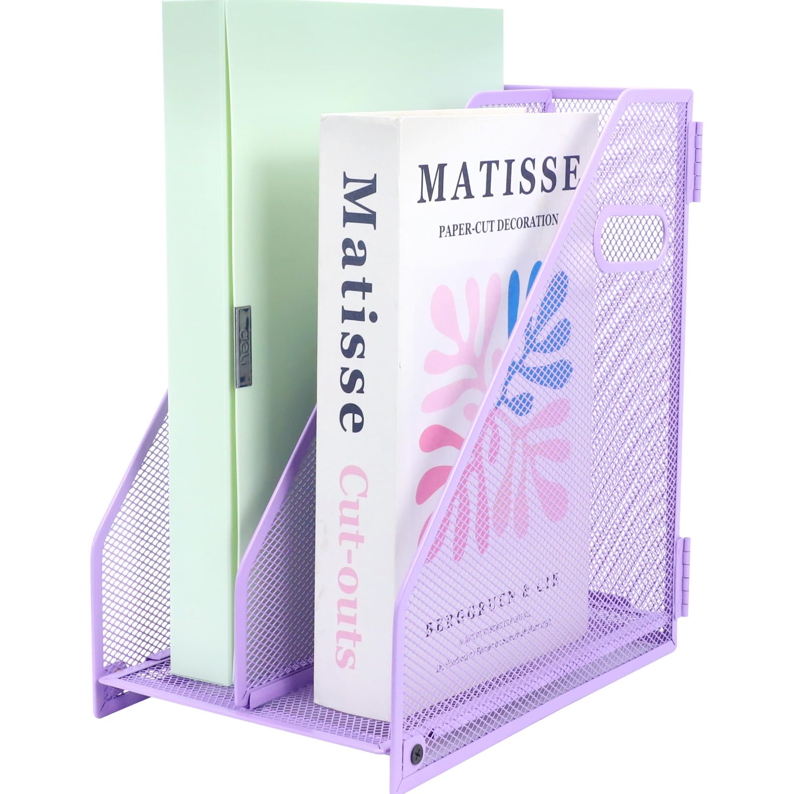TSDRBWO Desk Organizers Metal Magazine File Holder Racks Desktop Folder Storage Binder Organiser Document Organization for Home Office & Classroom,2 Vertical Compartments-Purple