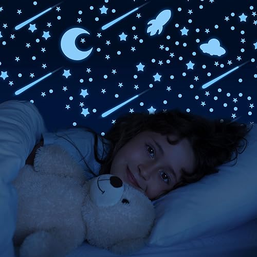 Miniatura 7 de Estrellas que brillan en la oscuridad para techo, calcomanías de pared azules del espacio exterior, calcomanía de pared del universo de galaxia