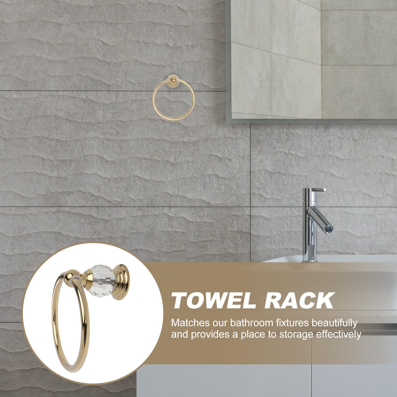 Portasciugamani da Parete Anello Rotondo in Acciaio Inox Dorato, Gancio Portasciugamani Salvaspazio per Bagno e Cucina, Accessorio Bagno Retrò Compatto