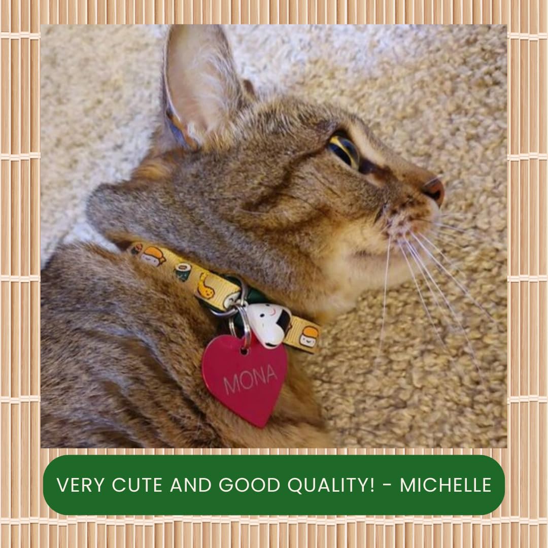Sushi Cat Collar with Onigiri Bell | Adjustable Large Size or Kitten Collar | Safety Breakaway Collarr (Small(10lbs & Less), Ginger)